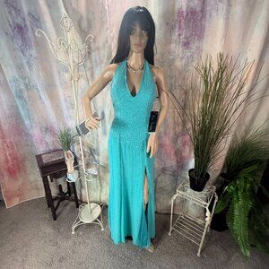 NEW 📌Riva Designs Beaded - Sequins Backless Halter Formal - Prom -Pageant Dress